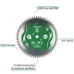 Metabo HPT 115435M 10 In. 60-Tooth Fine Finish VPR Blade -JET Sales Shop mhpn115435m a