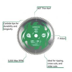 Metabo HPT 115436M 12 In. 80-Tooth Fine Finish VPR Blade -JET Sales Shop mhpn115436m b