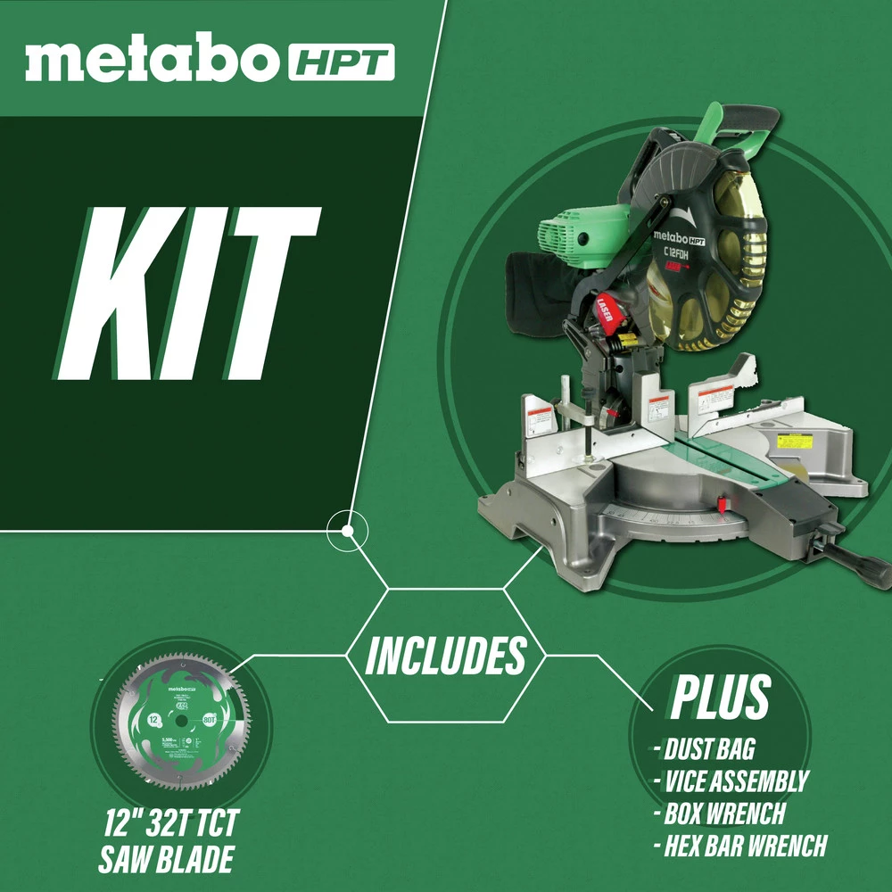 Metabo HPT C12FDHS 15 Amp Dual Bevel 12 In. Corded Miter Saw With Laser Guide 4 Metabo HPT C12FDHS 15 Amp Dual Bevel 12 In. Corded Miter Saw With Laser Guide - Image 2