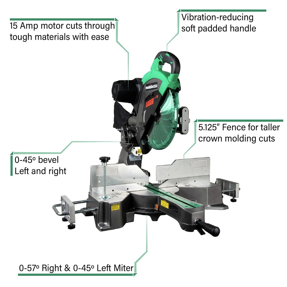 Metabo HPT C12RSH2SM 15 Amp Dual Bevel 12 In. Corded Sliding Compound Miter Saw 4 Metabo HPT C12RSH2SM 15 Amp Dual Bevel 12 In. Corded Sliding Compound Miter Saw - Image 2