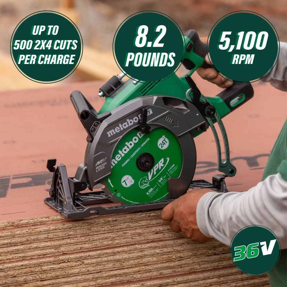 Metabo HPT C3607DWAQ4M MultiVolt 36V Brushless Lithium-Ion 7-1/4 In. Cordless Rear Handle Circular Saw (Tool Only) 4 Metabo HPT C3607DWAQ4M MultiVolt 36V Brushless Lithium-Ion 7-1/4 In. Cordless Rear Handle Circular Saw (Tool Only) - Image 2